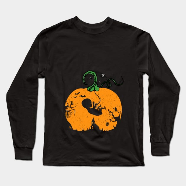 Halloween Maternity Pregnancy Announcement Fetus Baby Long Sleeve T-Shirt by Sleazoid